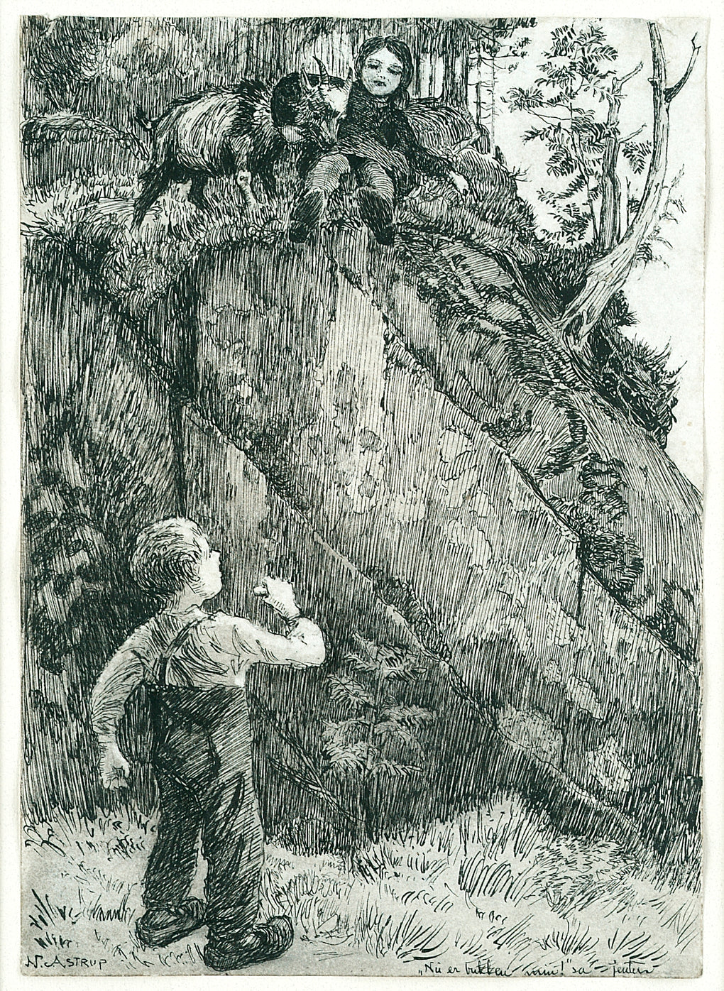 Bj. Bjornson, Scene from 'A Happy Boy" (3), vintage artwork by Nicolai Astrup, 12x8" (A4) Poster