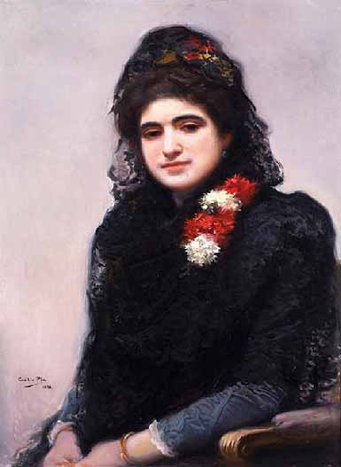 Mujer con mantilla, vintage artwork by Cecilio Pla y Gallardo, 12x8" (A4) Poster