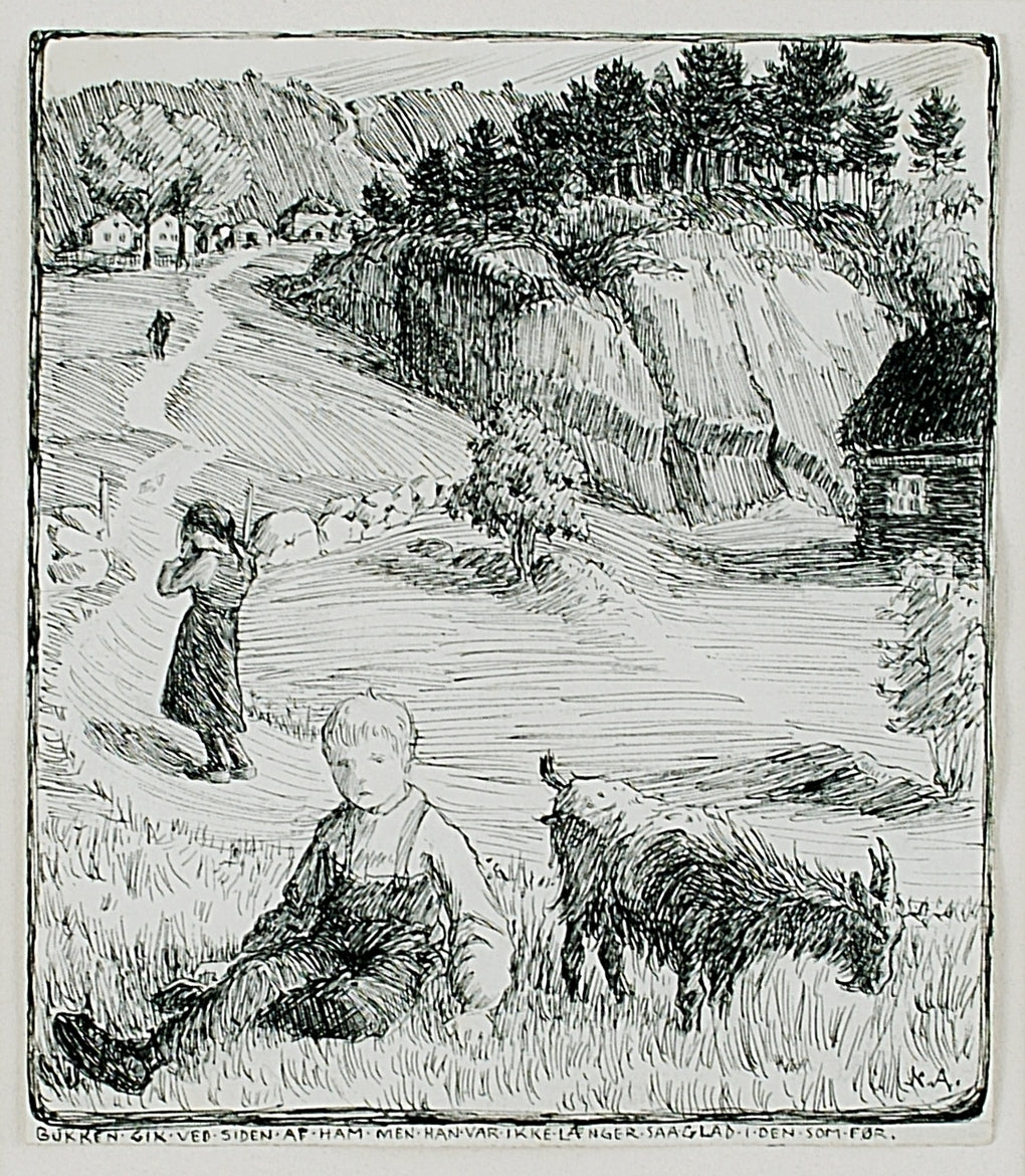 Bj. Bjornson, Scene from 'A Happy Boy" (4), vintage artwork by Nicolai Astrup, 12x8" (A4) Poster