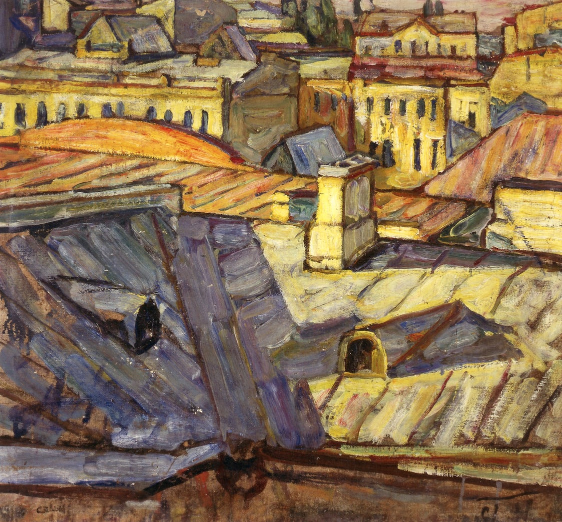 Rooftops, Moscow, vintage artwork by Abraham A. Manievich, 12x8" (A4) Poster
