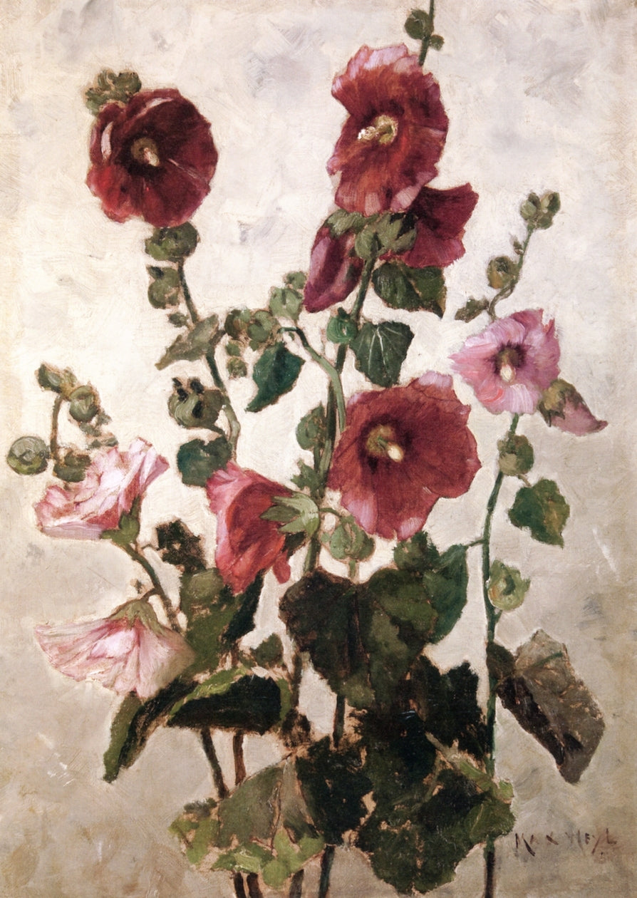 Hollyhocks, vintage artwork by Max Weyl, 12x8" (A4) Poster