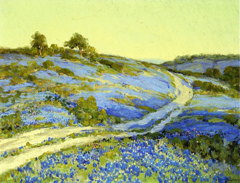 Bluebonnets, Late Afternoon, vintage artwork by Julian Onderdonk, 12x8" (A4) Poster
