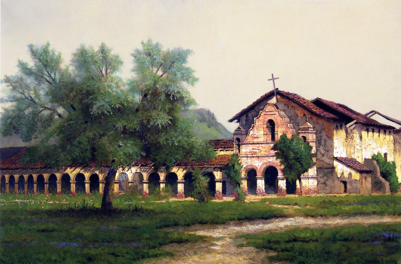 Mission San Antonio de Padua, vintage artwork by Edwin Deakin, 12x8" (A4) Poster
