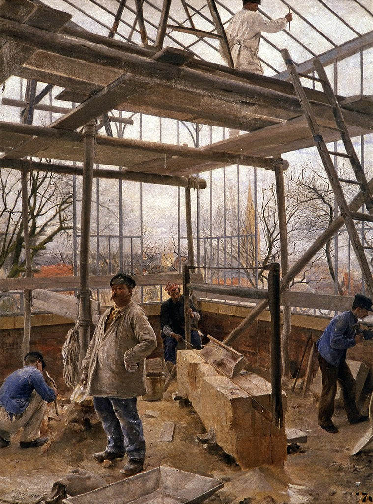 Building a Glasshouse, vintage artwork by Edouard-Joseph Dantan, 12x8" (A4) Poster