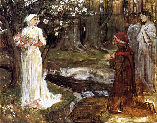 Dante and Beatrice, vintage artwork by John William Waterhouse, 12x8" (A4) Poster