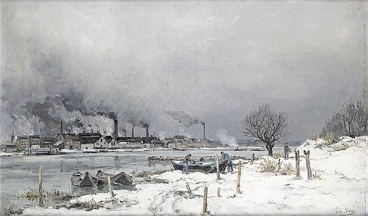 The Seine with Snow, vintage artwork by Emile Louis Vernier, 12x8" (A4) Poster