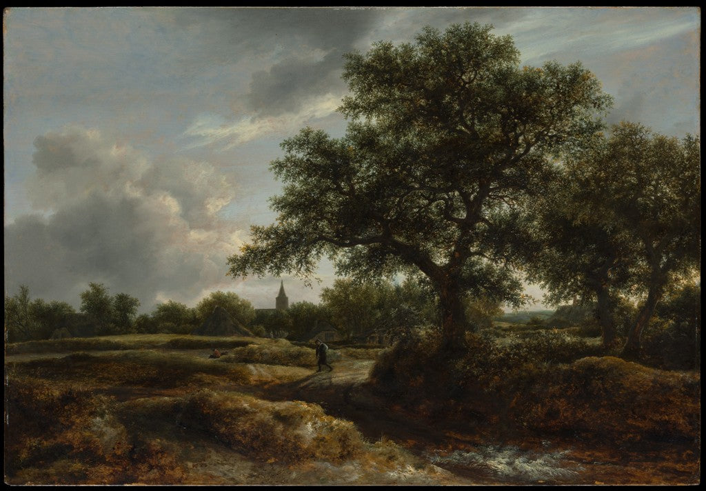 Landscape with a Village in the Distance, vintage artwork by Jacob van Ruisdael, 12x8" (A4) Poster
