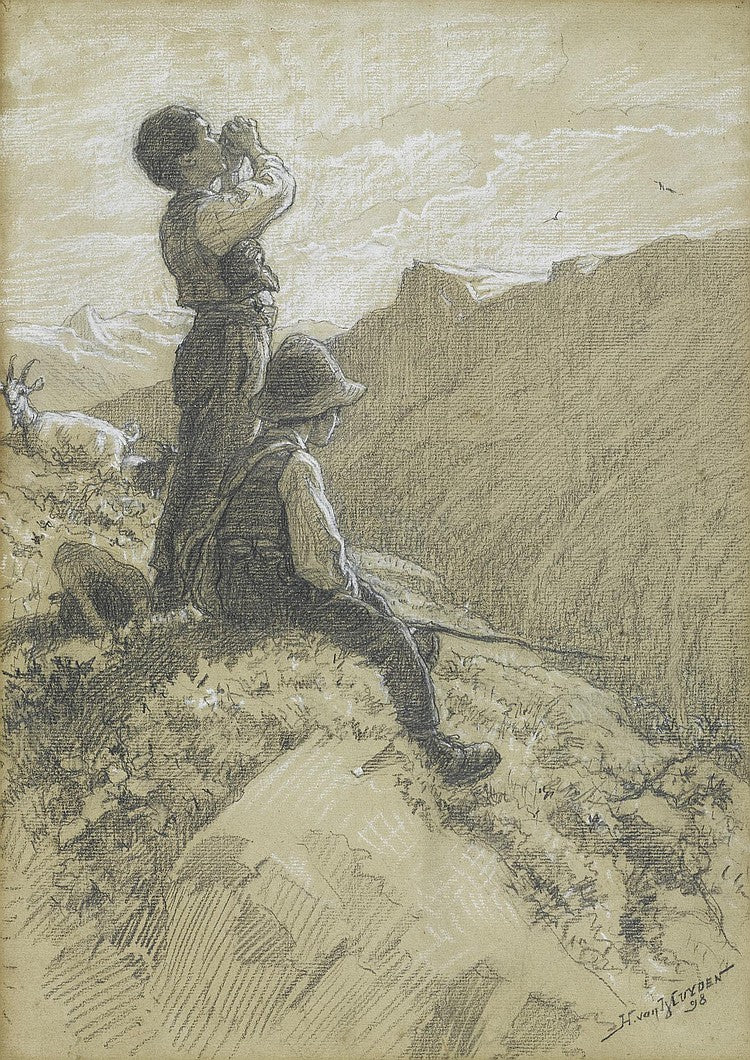 Shepherd Boys On A Mountain, vintage artwork by Alfred Jacques van Muyden, A3 (16x12") Poster Print
