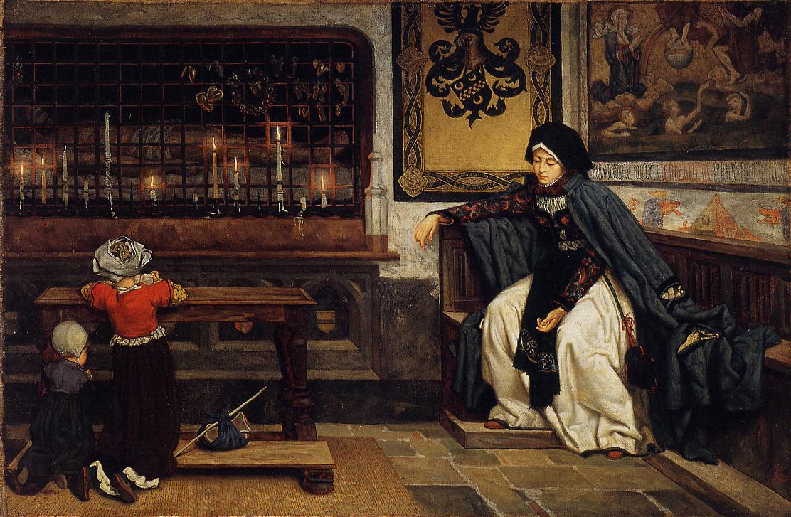 Marguerite in Church, vintage artwork by James Tissot, 12x8" (A4) Poster