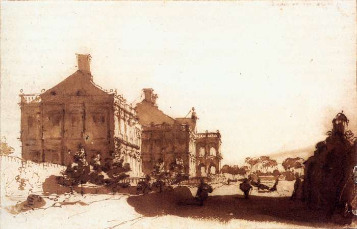 The Huis ter Nieuburch at Rijswijck, Seen from the Southwest, vintage artwork by Jan de Bisschop, 12x8" (A4) Poster
