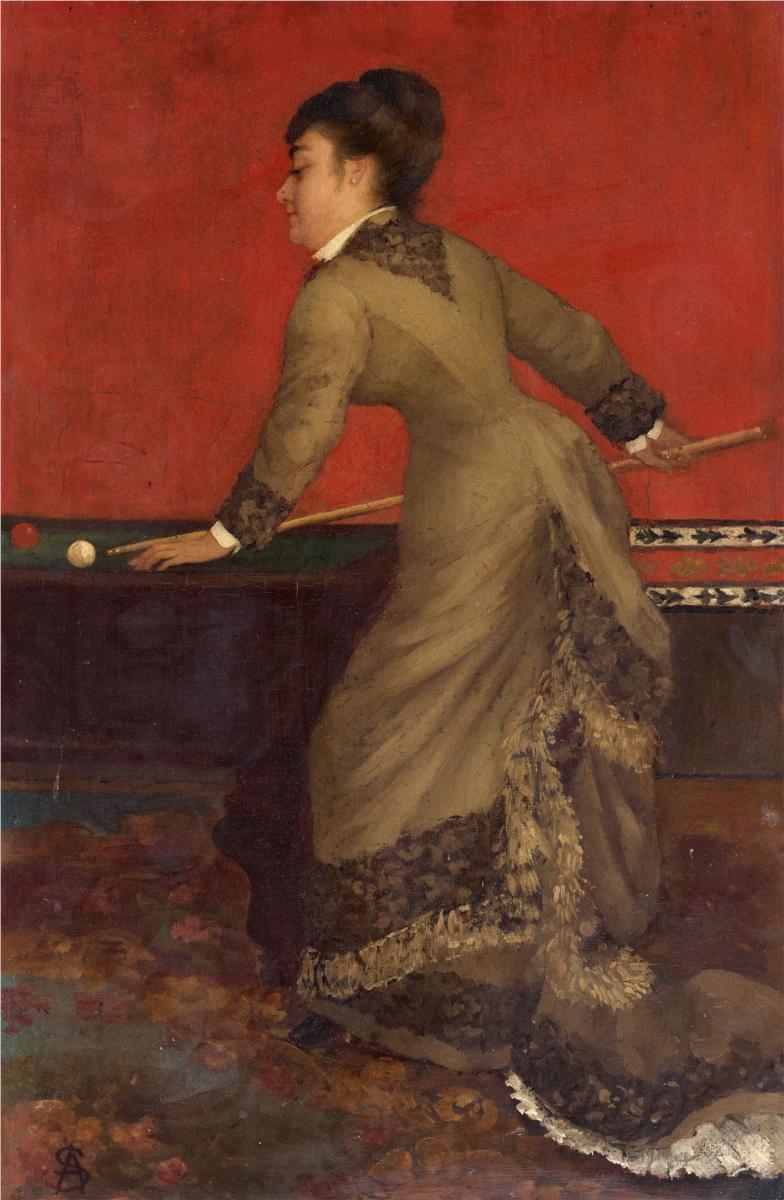 Elegant at Billiards, vintage artwork by Alfred Émile Leopold Stevens, 12x8" (A4) Poster