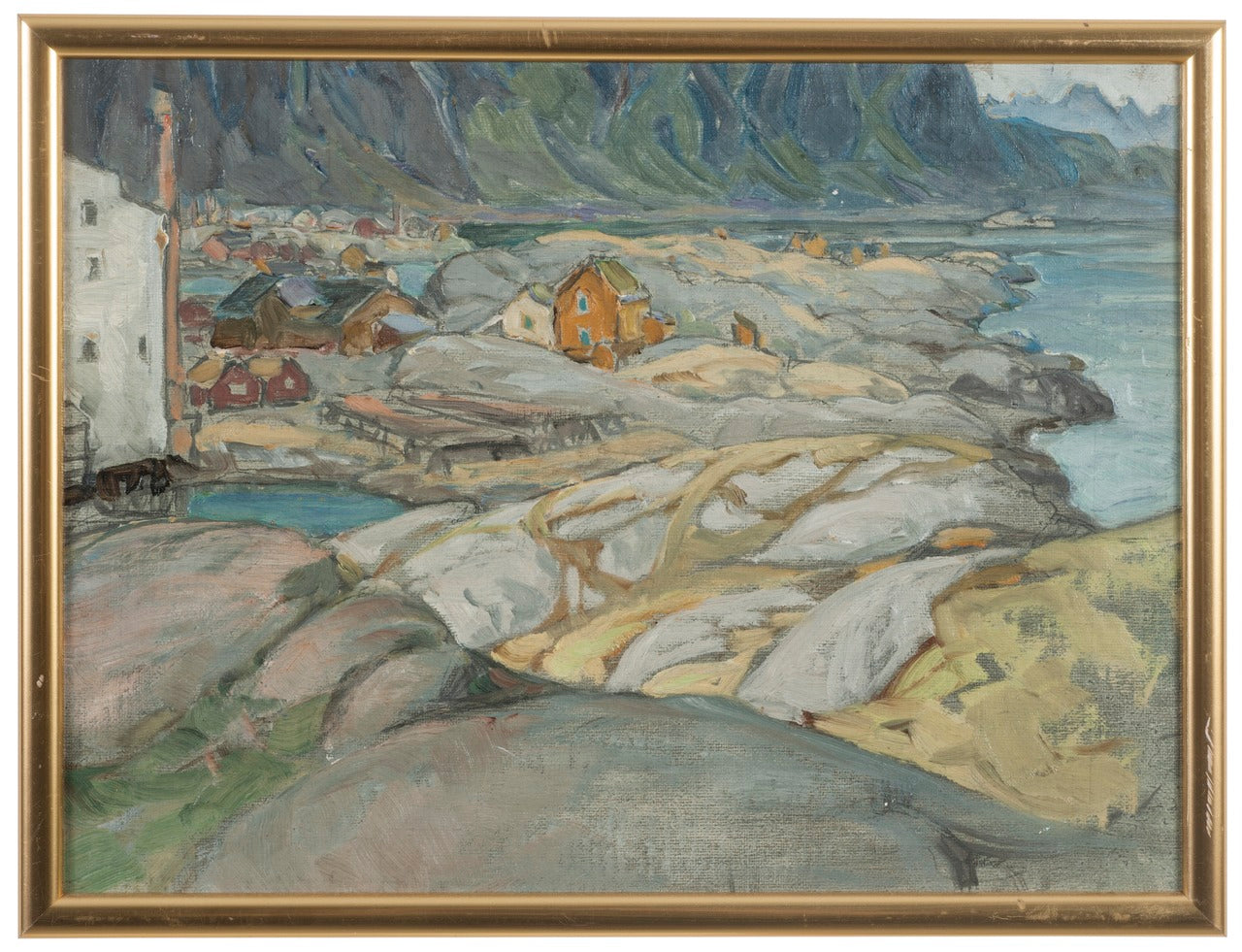 The Village at the Foot of the Mountain. Study from Lofoten, vintage artwork by Anna Boberg, 12x8" (A4) Poster