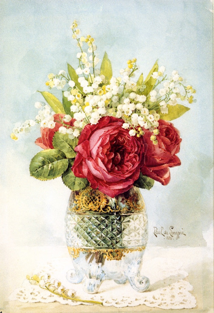 Red Roses in a Vase, vintage artwork by Raoul de Longpre, 12x8" (A4) Poster
