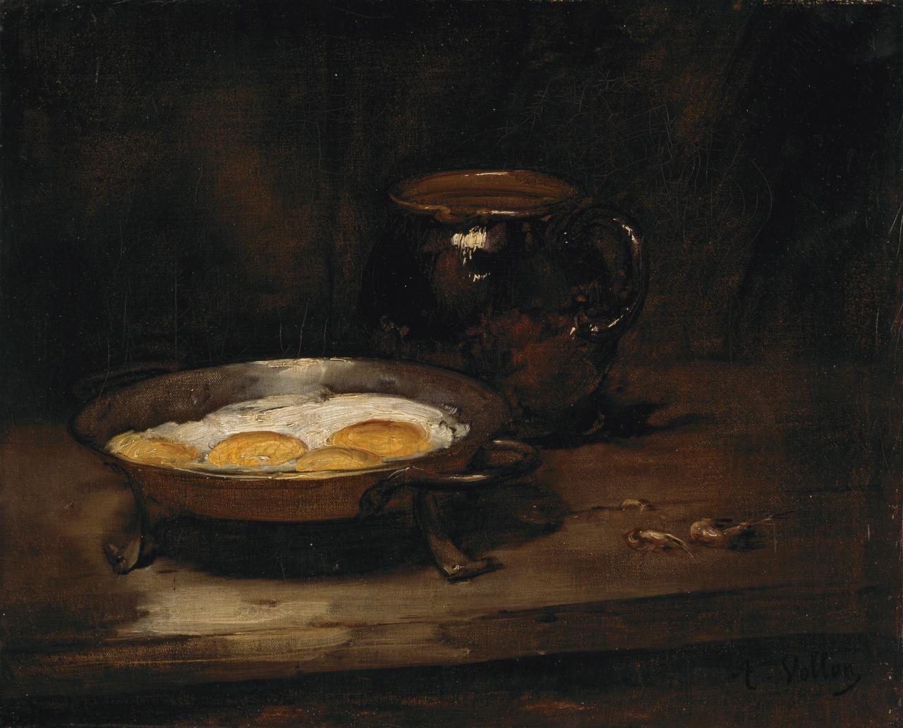 Eggs in a Pan, vintage artwork by Antoine Vollon, 12x8" (A4) Poster
