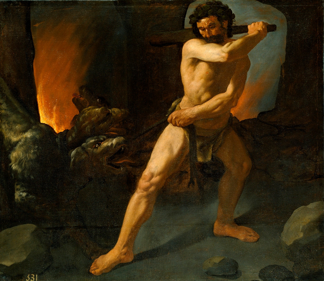 Hercules and Cerberus, vintage artwork by Francisco de Zurbarán, 12x8" (A4) Poster