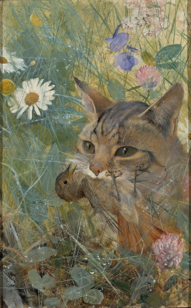 A Cat with a Young Bird in its Mouth by Bruno Liljefors,A3(16x12")Poster