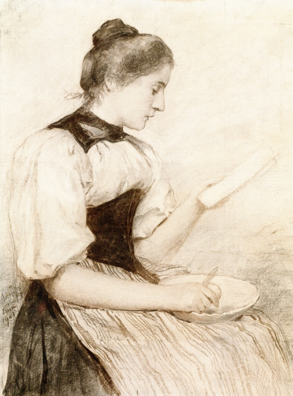 Girl with Apple Pie, vintage artwork by Albert Anker, 12x8" (A4) Poster