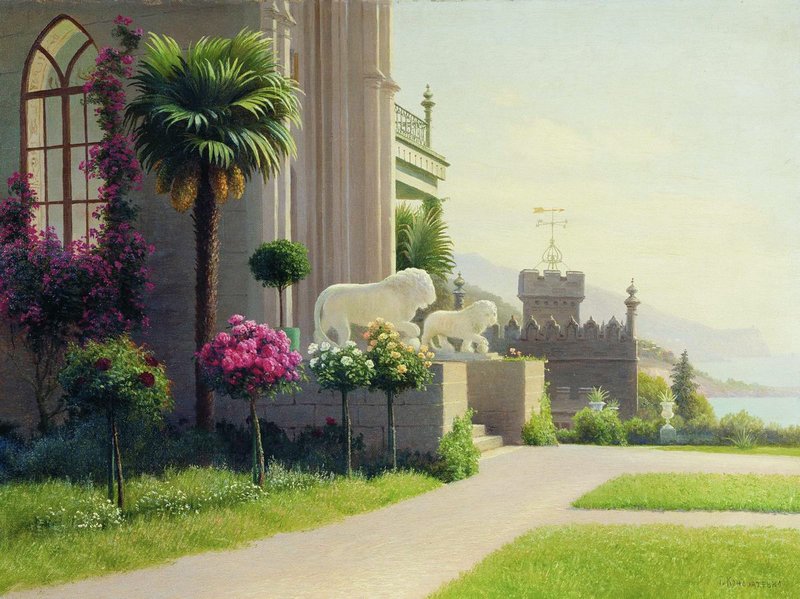 Terrace of Alupka Palace, vintage artwork by Gavriil Kondratenko, 12x8" (A4) Poster