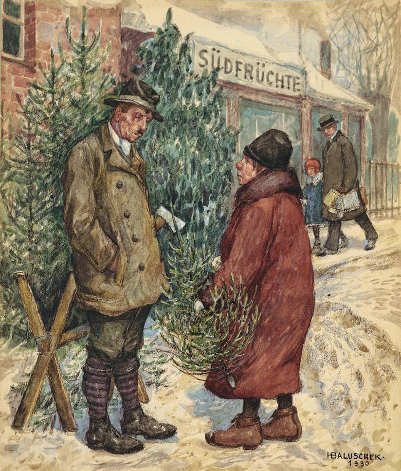 Christmas Tree Sale by Hans Baluschek,A3(16x12")Poster