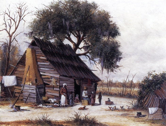Louisiana Cabin Scene with Stretched Hide on Weatherboard and Stock Chimney Covered with Clay, vintage artwork by William Aiken Walker, 12x8" (A4) Poster
