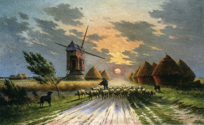 A Shepherd and his Flock, vintage artwork by Armand Guery, 12x8" (A4) Poster