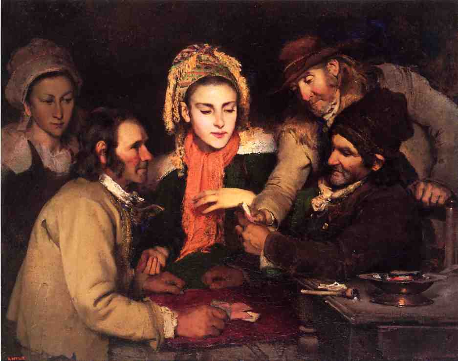 Card Players in Brittany, vintage artwork by Robert Wylie, 12x8" (A4) Poster