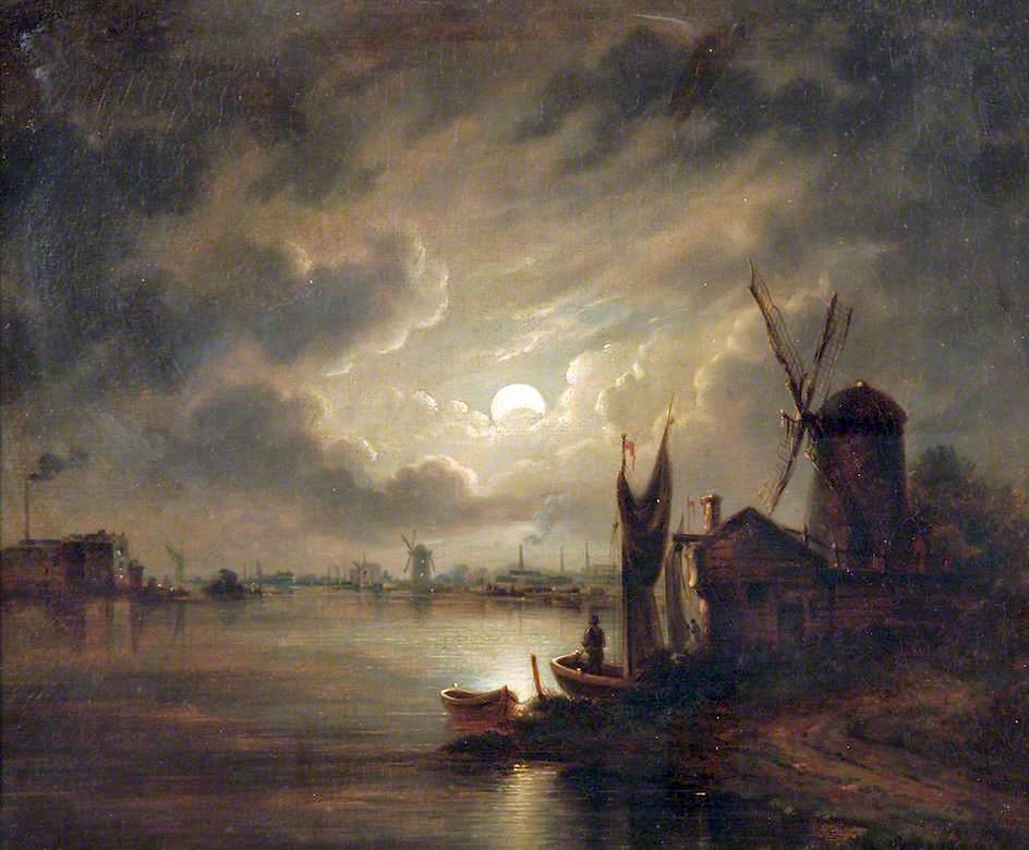 Breydon, Norfolk, Moonlight, vintage artwork by John Berney Crome, A3 (16x12") Poster Print