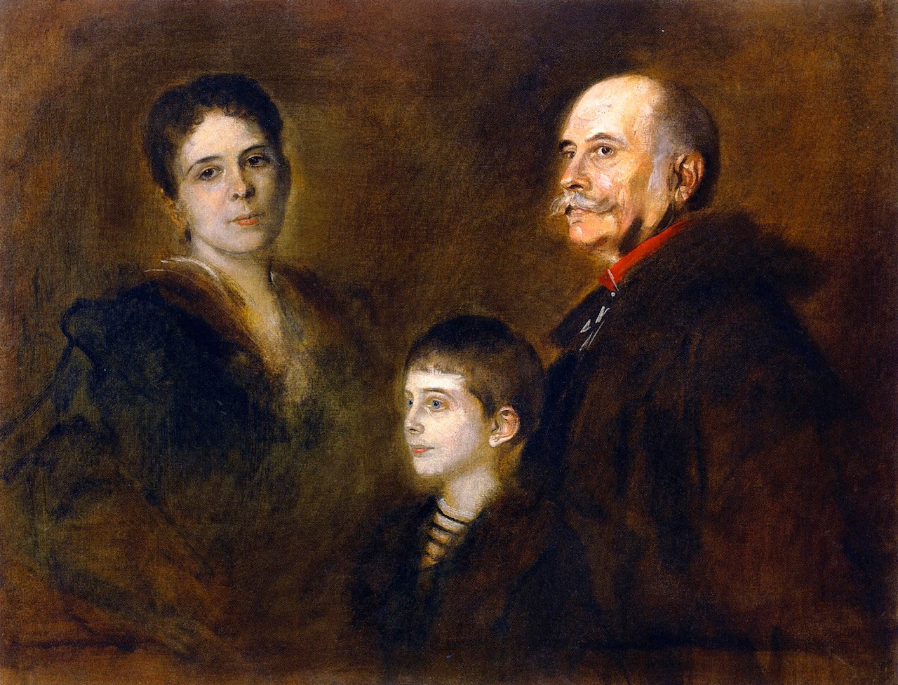 General von Hartmann with Wife and Son, vintage artwork by Franz von Lenbach, 12x8" (A4) Poster
