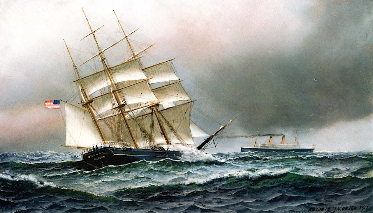 'Onaway' of Boston, vintage artwork by Antonio Jacobsen, 12x8" (A4) Poster