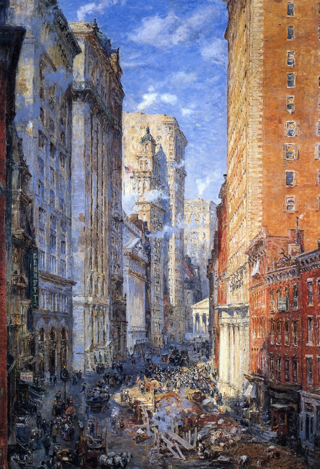 Broad Street Canyon, New York, vintage artwork by Colin Campbell Cooper, 12x8" (A4) Poster