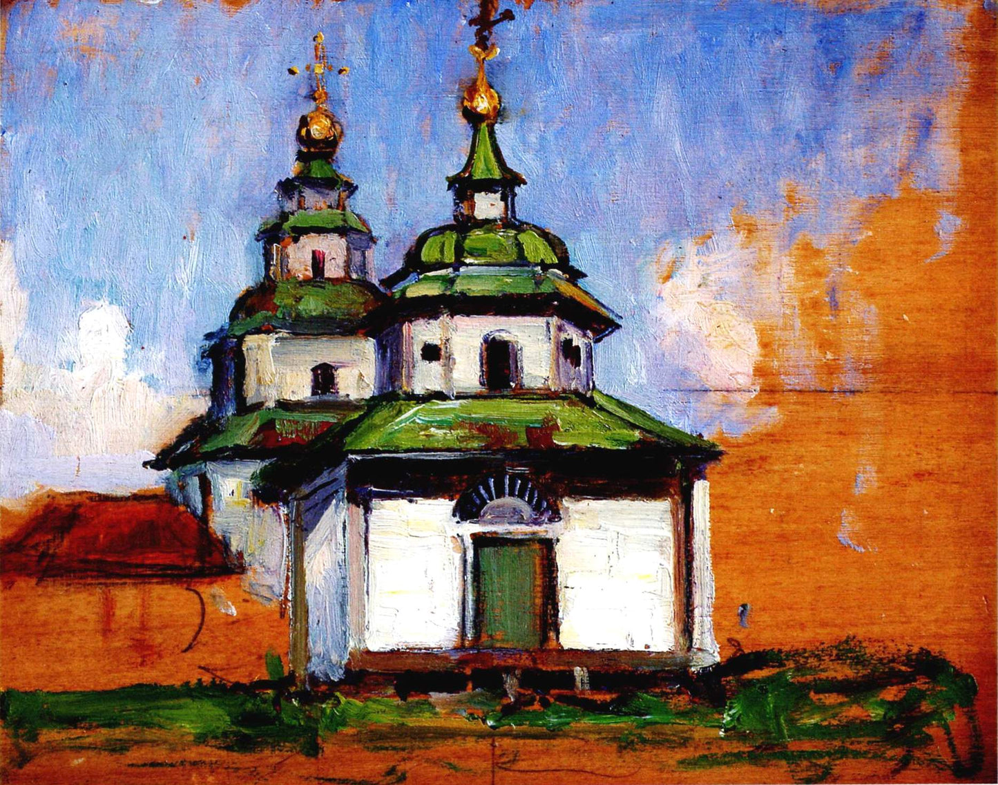 A Wooden Church, vintage artwork by Mikhail Tkachenko, 12x8" (A4) Poster