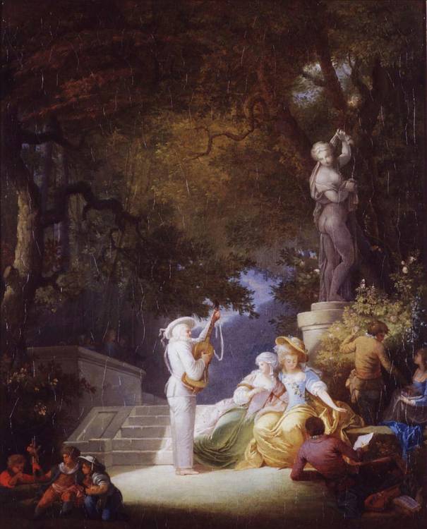 Music-Making Party in the Gardens of a Palace, vintage artwork by Jean-Frederic Schall, 12x8" (A4) Poster