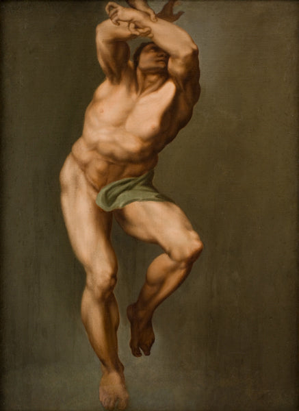Male Figure after Michelangelo's 'Last Judgement' in the Sistine Chapel, vintage artwork by Nicolai Abraham Abildgaard, 12x8" (A4) Poster