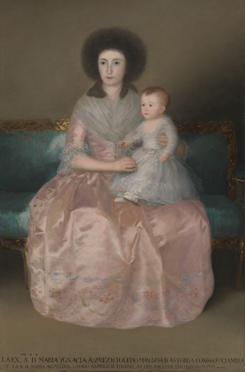Condesa de Altamira and Her Daughter, María Agustina, vintage artwork by Francisco de Goya y Lucientes, 12x8" (A4) Poster