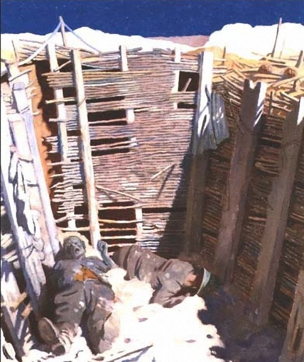 Dead Germans in a Trench, vintage artwork by Sir William Orpen, R.A., R.H.A., 12x8" (A4) Poster