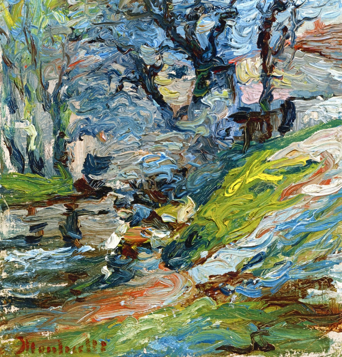 Banks of the River, Marseilles, vintage artwork by Adolphe-Joseph-Thomas Monticelli, 12x8" (A4) Poster