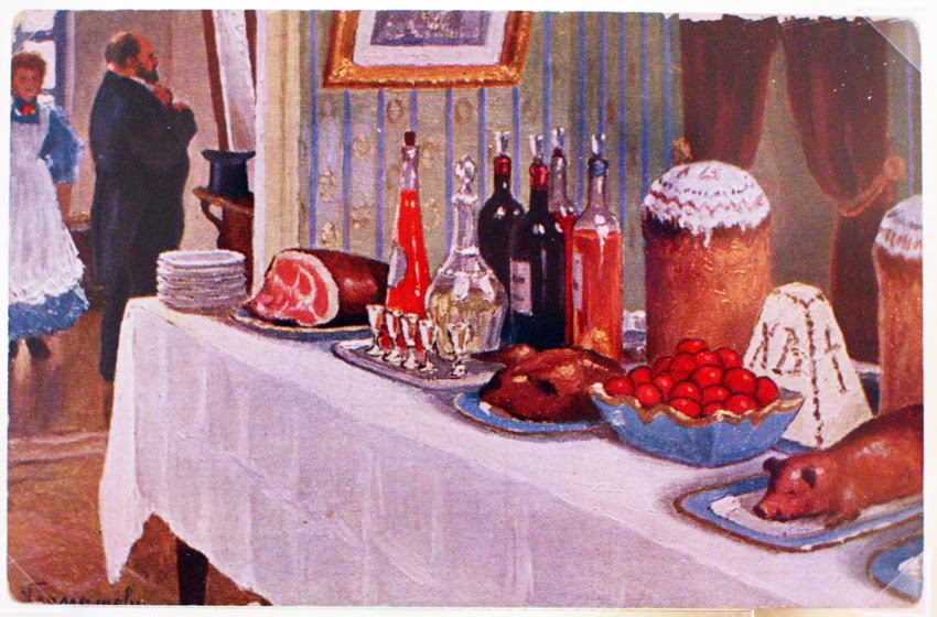 Lent is Over, vintage artwork by Mikhail Germashev, 12x8" (A4) Poster