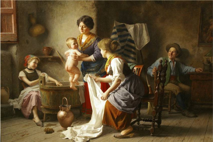 Bath Time, vintage artwork by Giovanni Battista Torriglia, 12x8" (A4) Poster
