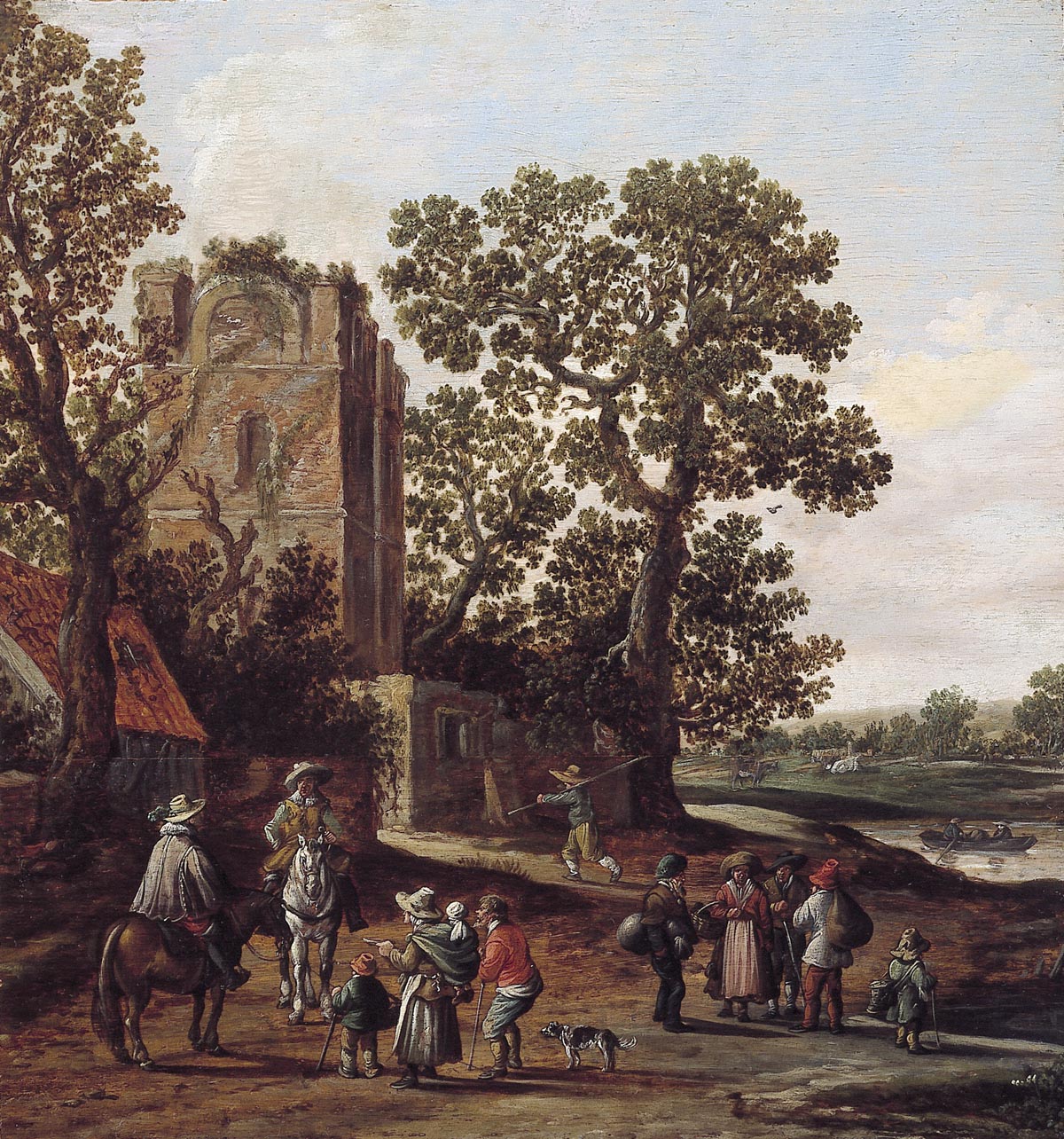 Landscape with Beggars and Two Riders at a Ruin, vintage artwork by Jan van Goyen, 12x8" (A4) Poster