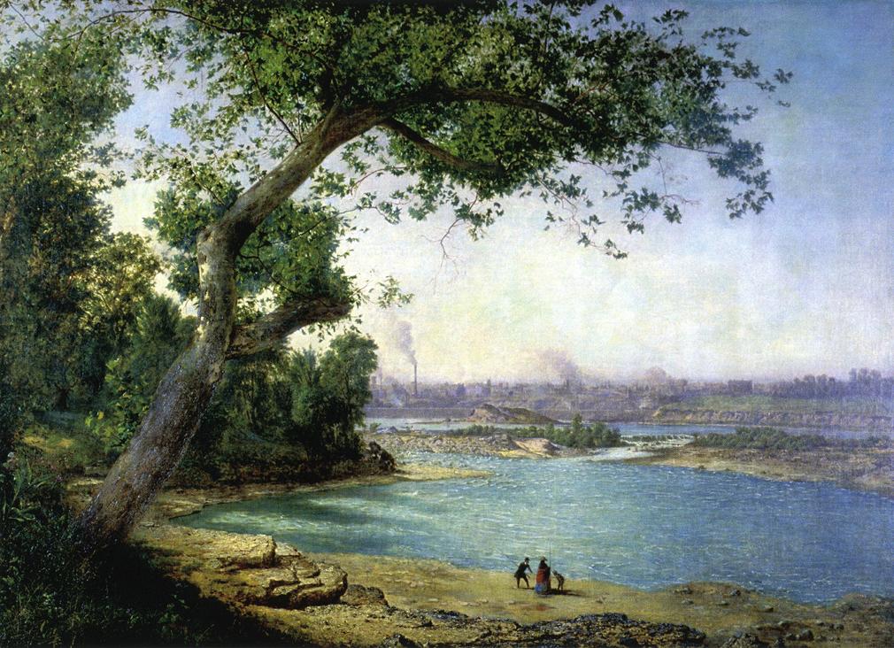 Falls of the Ohio and Louisville, vintage artwork by Alexander Helwig Wyant, 12x8" (A4) Poster
