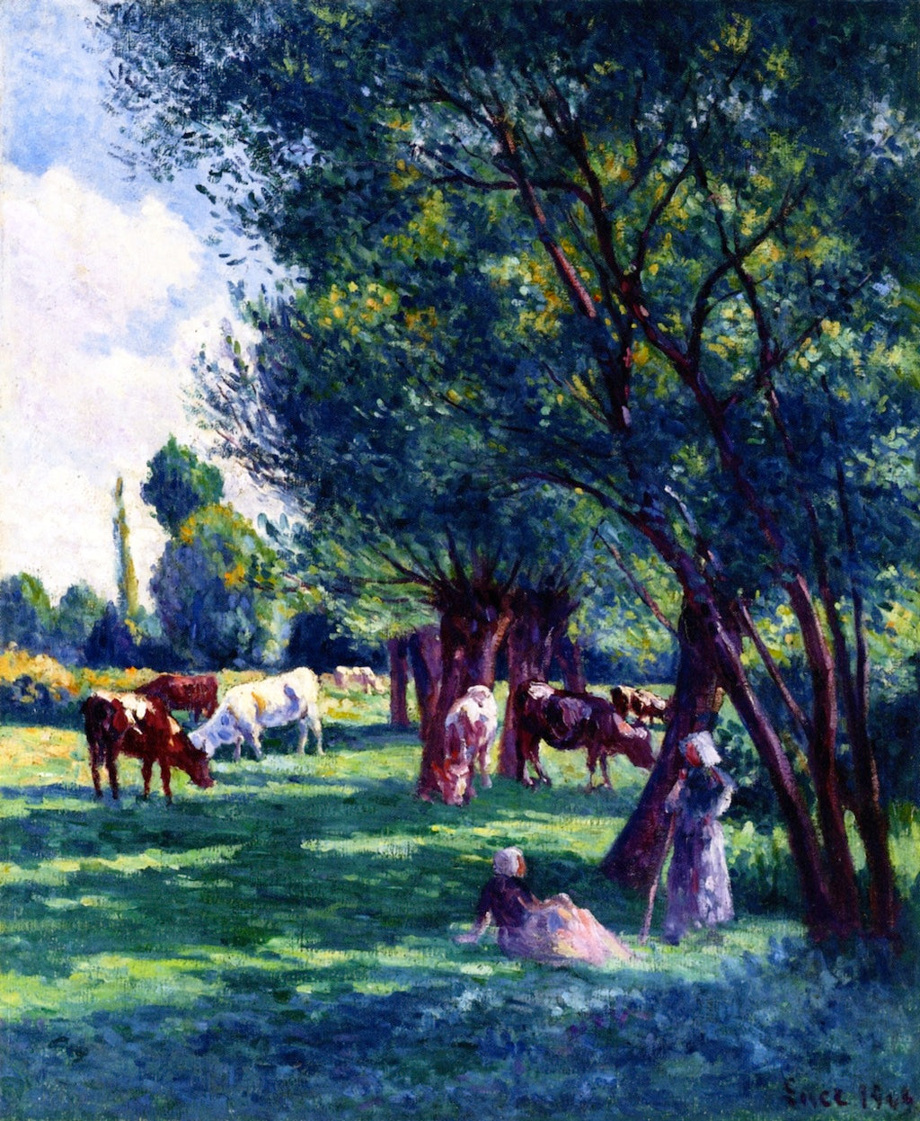 ur-Cure, Peasants Guarding a Herd of Cows by Maximilien Luce,A3(16x12")Poster