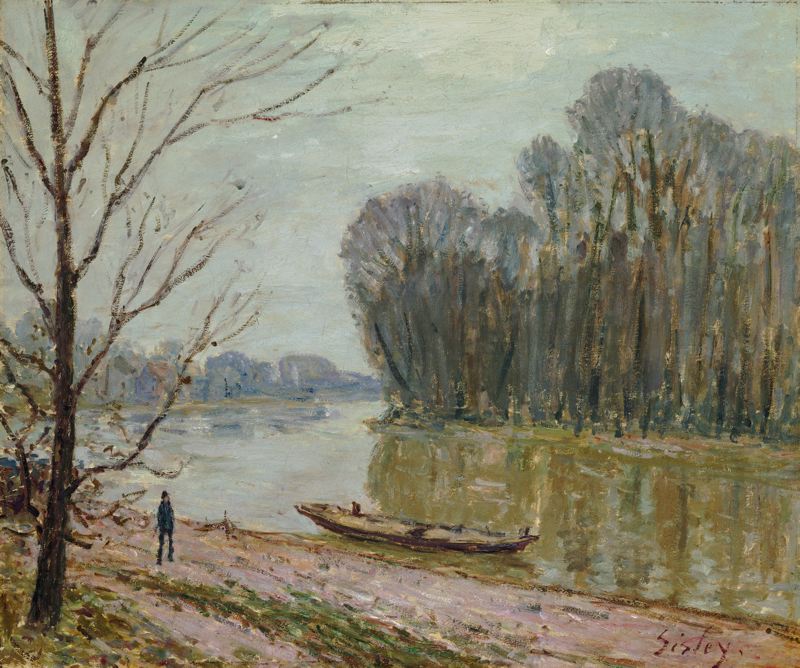Banks of the Loing, Winter, vintage artwork by Alfred Sisley, 12x8" (A4) Poster