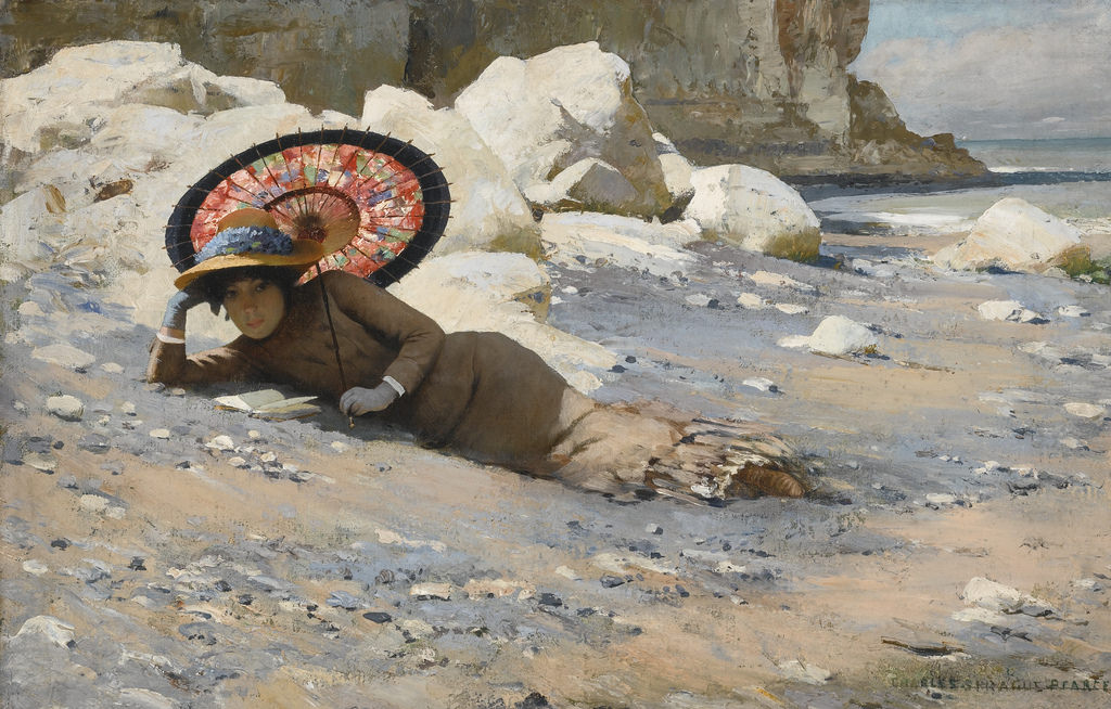 Reading by the Shore, vintage artwork by Charles Sprague Pearce, 12x8" (A4) Poster