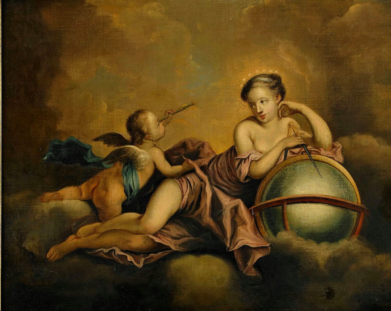 Allegory of Astronomy, vintage artwork by Follower of Charles-Michel-Ange Challe, 12x8" (A4) Poster