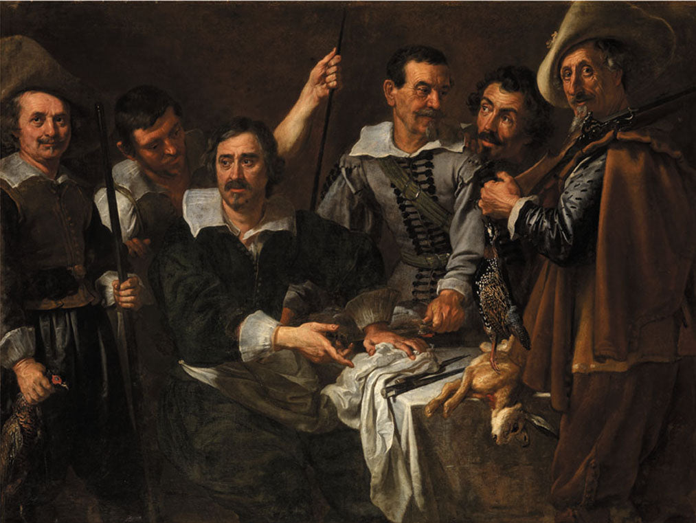 The cloakroom of the Villa di Pratolino with hunters and cooks of the Medici family, vintage artwork by Justus Sustermans, 12x8" (A4) Poster