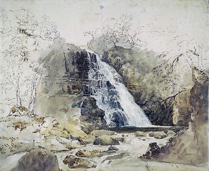 Cayne Waterfall, North Wales, vintage artwork by Thomas Girtin, 12x8" (A4) Poster