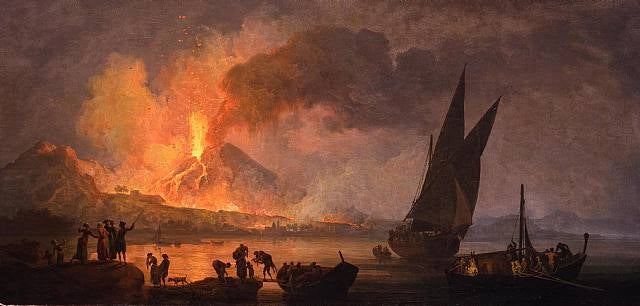 Eruption of Vesuvio, vintage artwork by Pierre-Jacques Volaire, 12x8" (A4) Poster