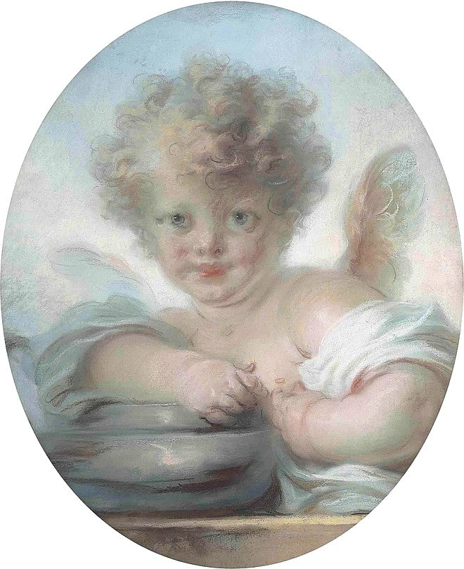 A Child in the Guise of Cupid, pastel, vintage artwork by Jean-Honore Fragonard, 12x8" (A4) Poster