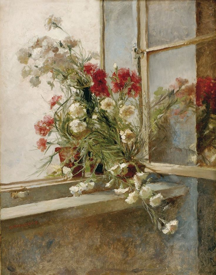 Sweet William in the Window, vintage artwork by Bertelan Karlovsky, 12x8" (A4) Poster