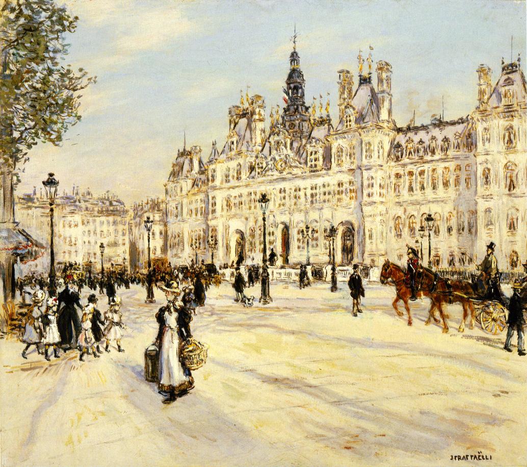 The Hotel de Ville de Paris, vintage artwork by Jean-François Raffaëlli, 12x8" (A4) Poster